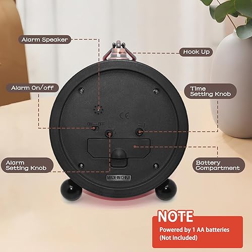 Miniatura 3 de Reloj despertador de metal retro vintage de 5 pulgadas, reloj analógico silencioso de mesa que no hace tictac, funciona con pilas, para mesita de