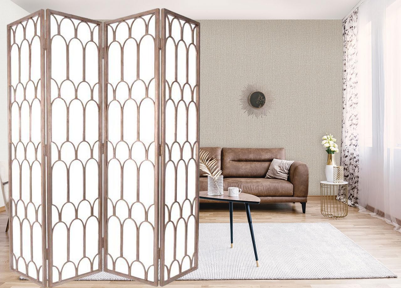 Wooden Partition/Wall Screen/Room Divider/for Living Room Partition/Foldable Partition / 4 Panel/Screen Separator Back Side Acrylic Sheet (Brown)-image-19
