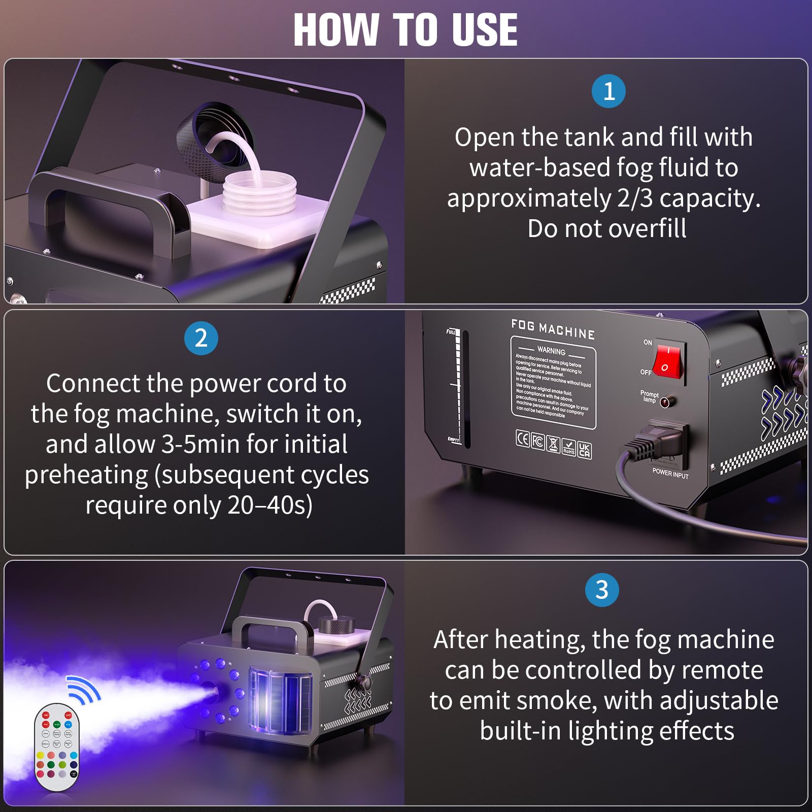 1200W Macchina del Fumo con Telecomando Wireless, Fasci 9 LED RGB Luci da Festa con 14 Colori Statici Capacità di 1L Macchina della Nebbia Stroboscopico per Halloween Matrimoni Natale Palcoscenici