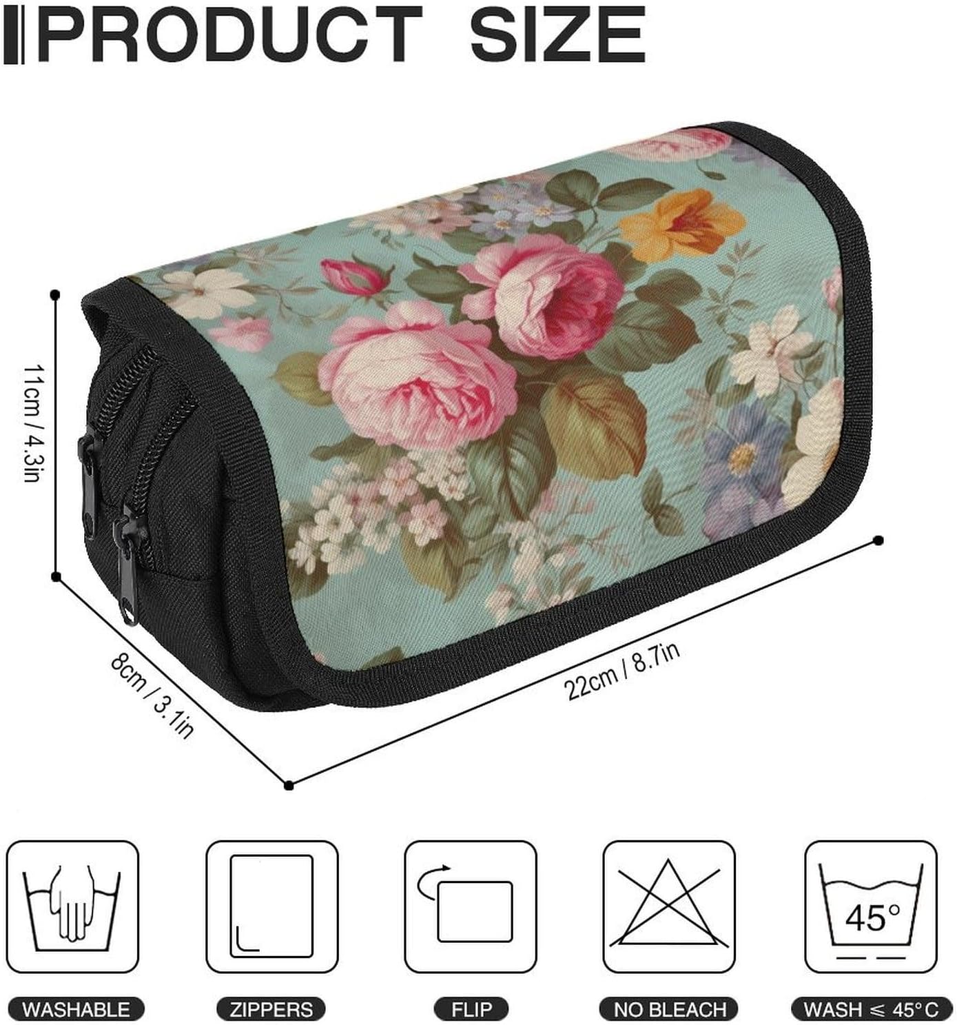 Vintage Floral Flowers Pencil Case Big Capacity Pencil Pouch image 2