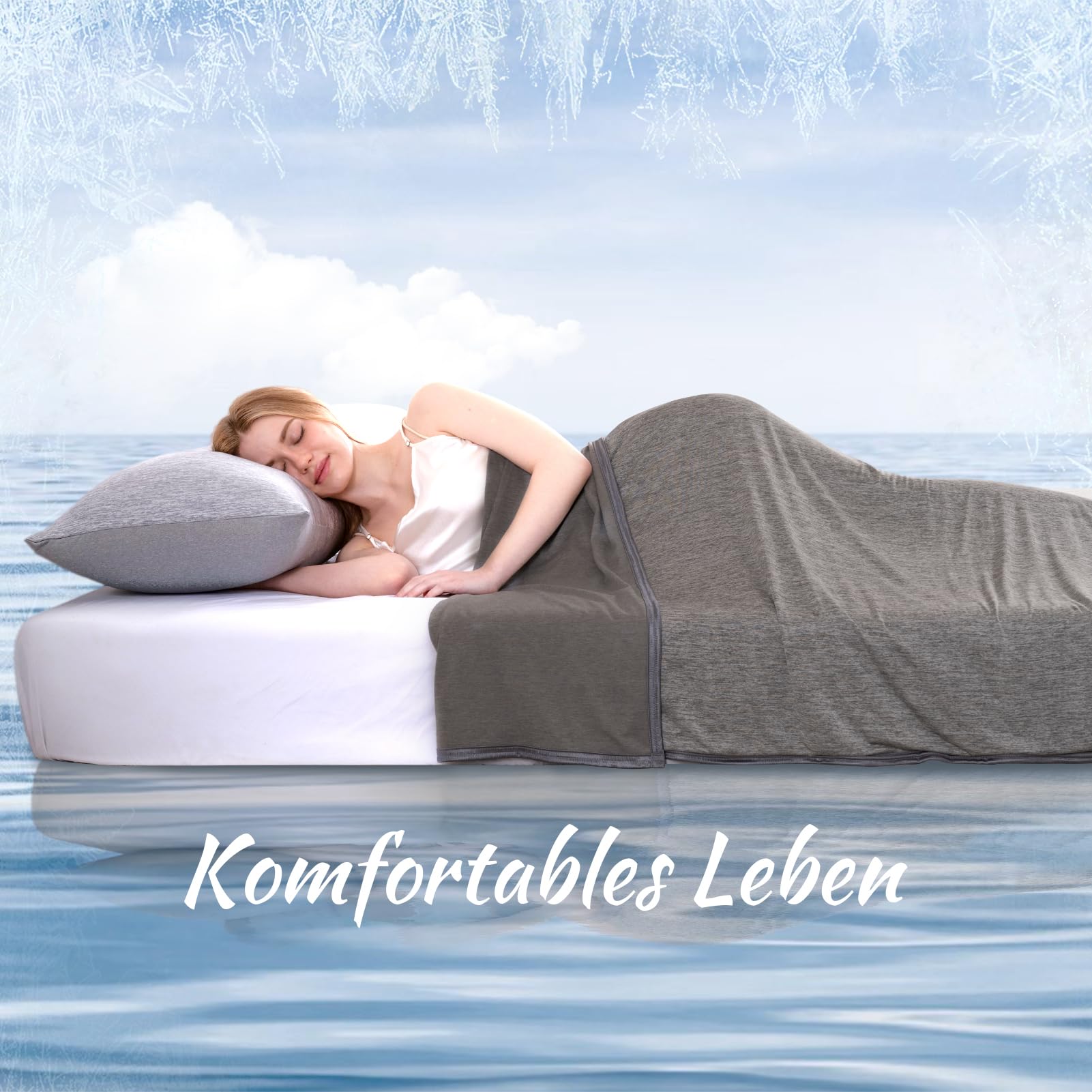 CHOSHOME Kühlende Bettdecke 150x200cm 2 in 1 Sommerdecke mit Q-Max>0,5 Kühlfasern Grau