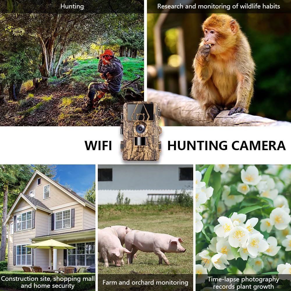 Wildkamera mit 8K Video, 60MP Full HD, WLAN & Handyübertragung APP, Bewegungssensor, Nachtsicht, 0,1s Auslösezeit, Infrarot Wildtierkamera, Wasserdicht IP66, inkl. 32G Speicherkarte & Kartenleser