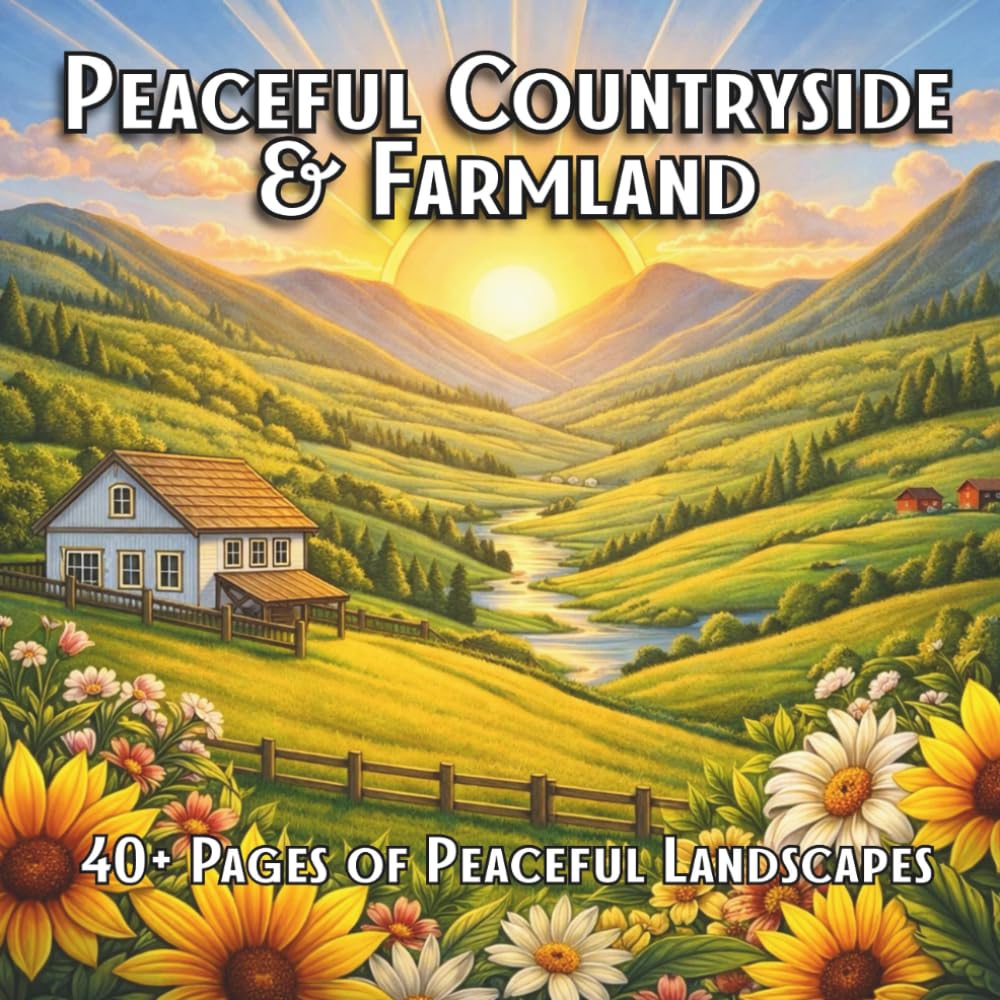 Peaceful Countryside & Farmland: A Relaxing Landscape Coloring Book for Calm, Comfort, and Stress Relief