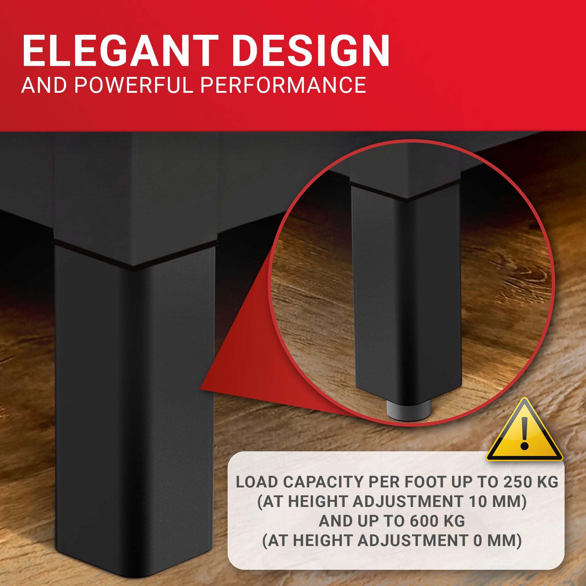 LouMaxx Height Adjustable Furniture Legs 38x38x150mm Set of 4 - Cabinet Feet for Kallax Dressers & Cupboards - 250kg per Leg - Image 2