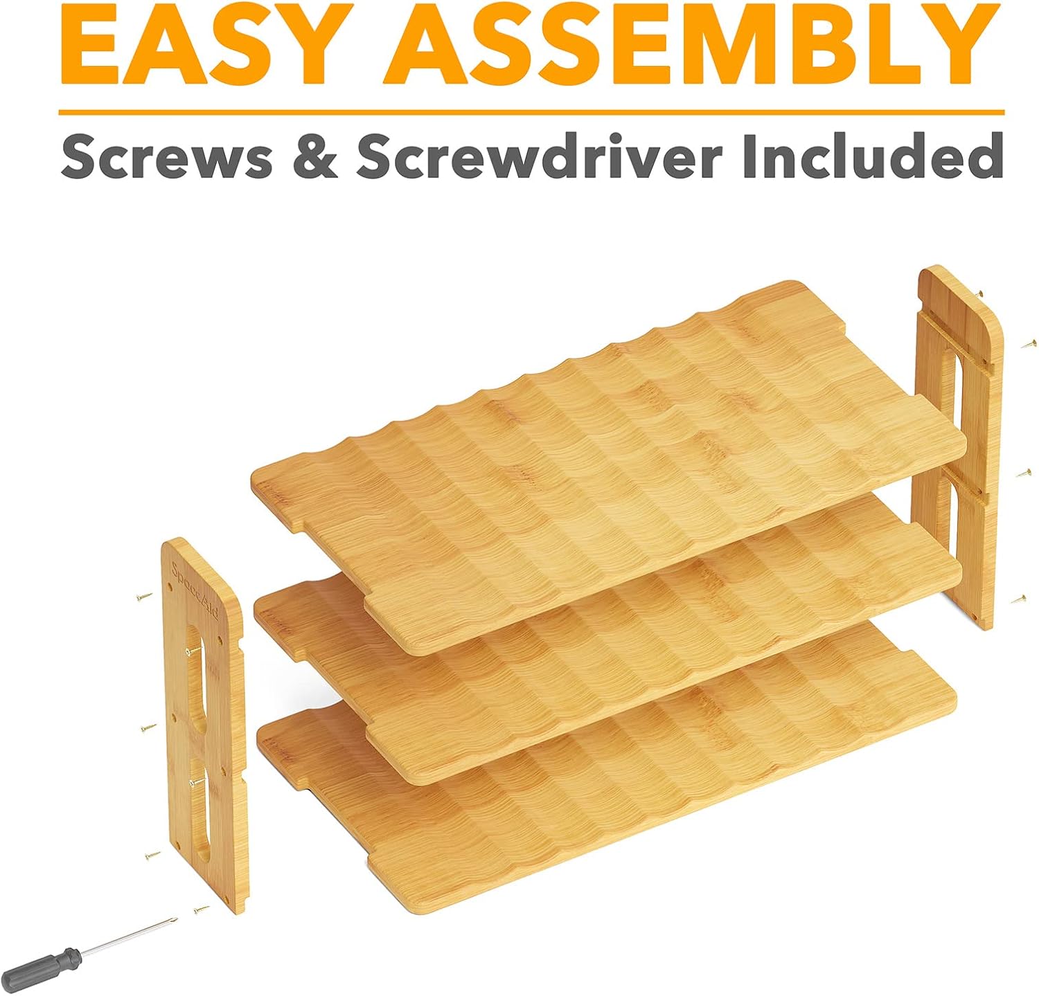 SpaceAid Bamboo Water Bottle Organizer with Labels, Kitchen Pantry Water Bottle Storage Rack for Cabinets, Home Cup and Wine Bottle Holder Shelf Organizers, (3-Tier, Hold 12 Bottles) - Image 6