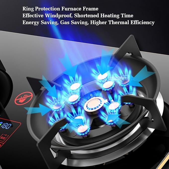 Estufa de Gas 2 Puestos 7.6KW Vidrio Templado Encendido Pie Dual Uso miniatura 5
