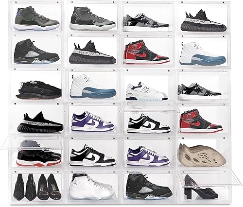 Miniatura 7 de OLLIE Cajas de almacenamiento de zapatos XL, organizador plegable y apilable de almacenamiento de zapatos para armario, caja de almacenamiento