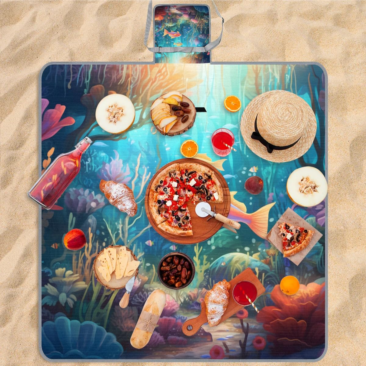 Manta de picnic de 150 x 145 cm, manta de playa plegable para exteriores, impermeable, para playa, camping, senderismo, picnic