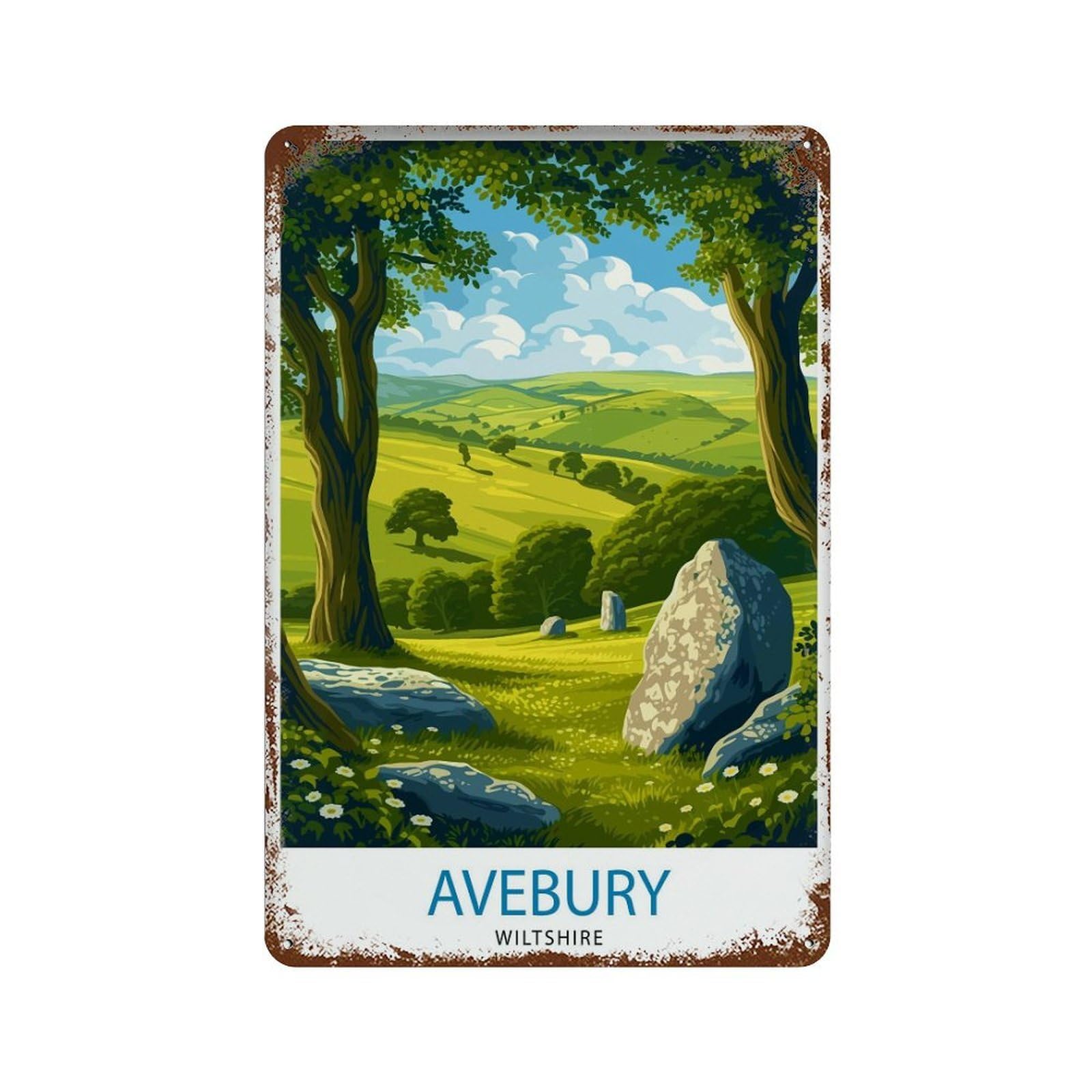 Avebury Wiltshire Ancient Stone Circle Neolithic Monument English Heritage Prehistoric Site Wall Decor Art Metal Tin Poster Modern Home Decor Art Home Bar Shop Decorations Vintage Sign 30x20cm