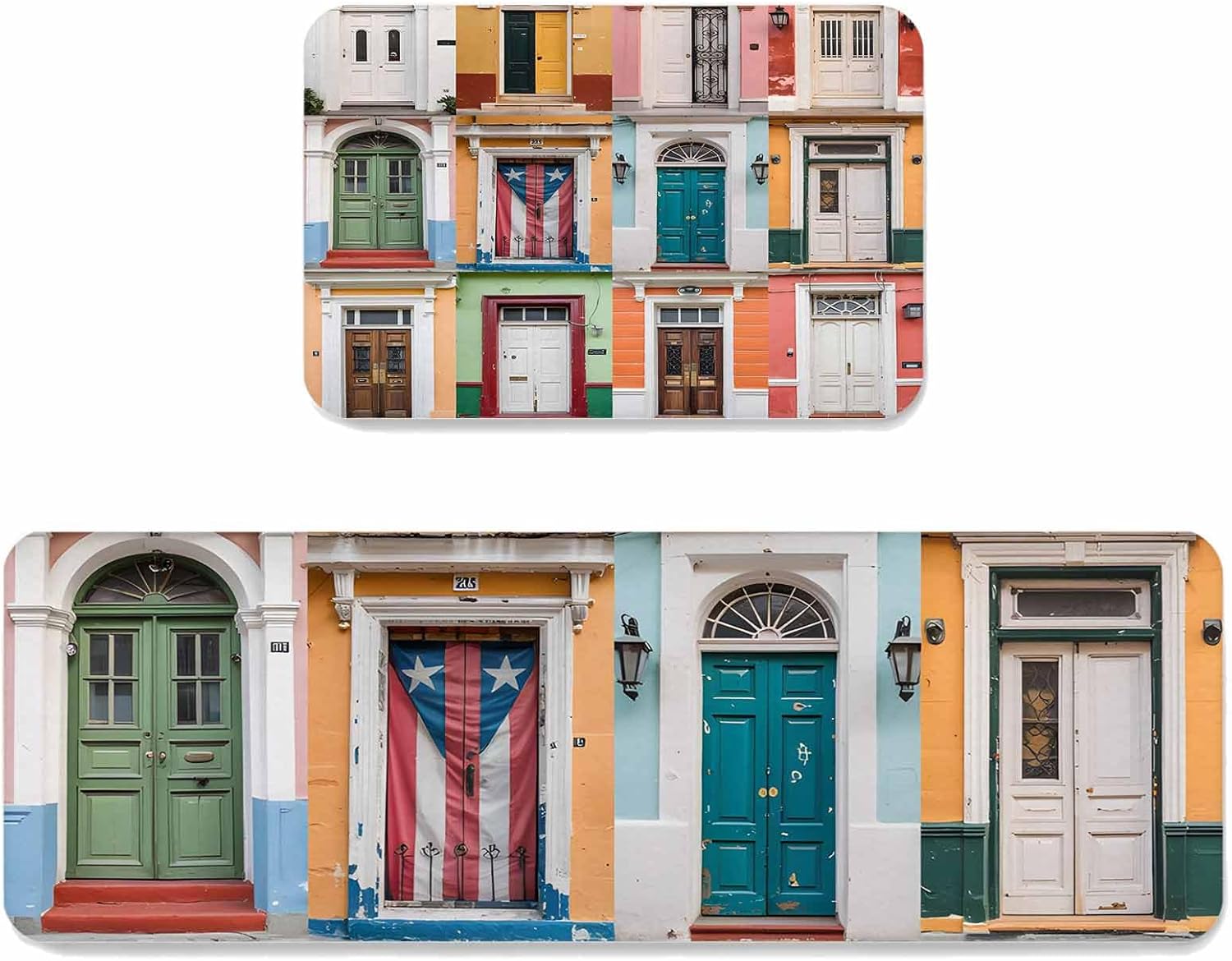 Prime Leader Puerto Rico Kitchen Mat Set 2 Pieces Vintage Boho Style Door Gates Door Gate Non Slip Kitchen Rugs Washable Runner Rug Mats for Sink Laundry (15.7" x 23.6"+15.7" x 47.2")