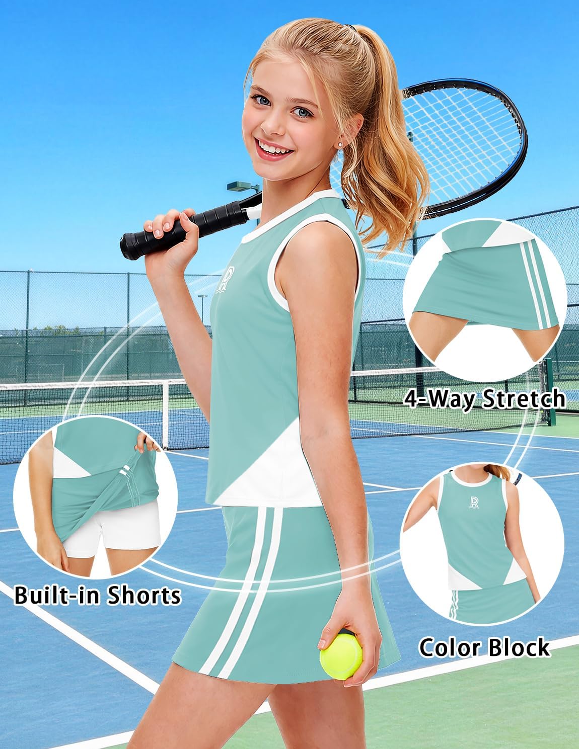 Remimi Girls Tennis Outfits Golf Tank Top and Skirt with Shorts 4-12 Years