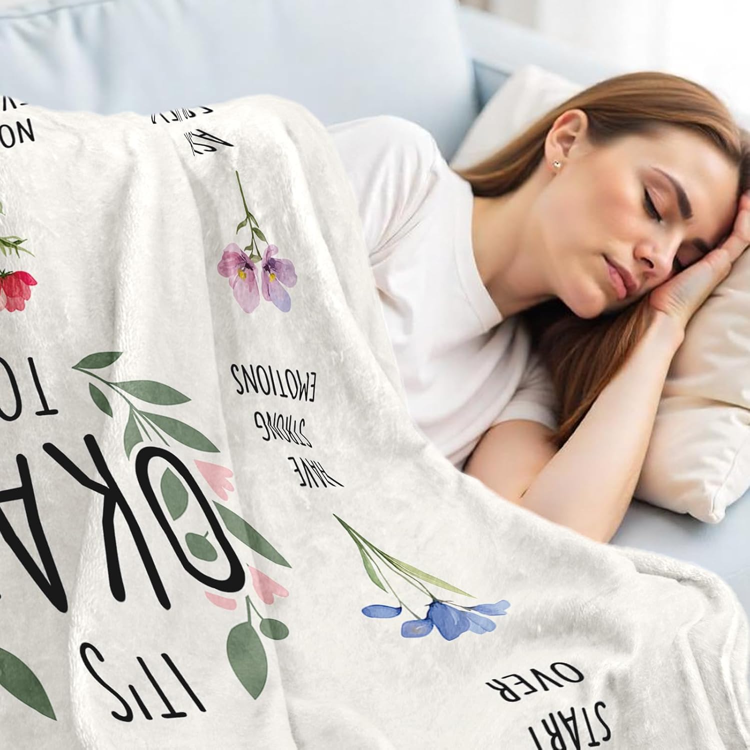 Inspirational Birthday Gifts for Women, Encouragement Gifts for women, Stress Relief, Mental Health, Christian Motivational Gift for Her Female, Positive Affirmation Blanket with Flowers 50'' x 60'' - Image 4