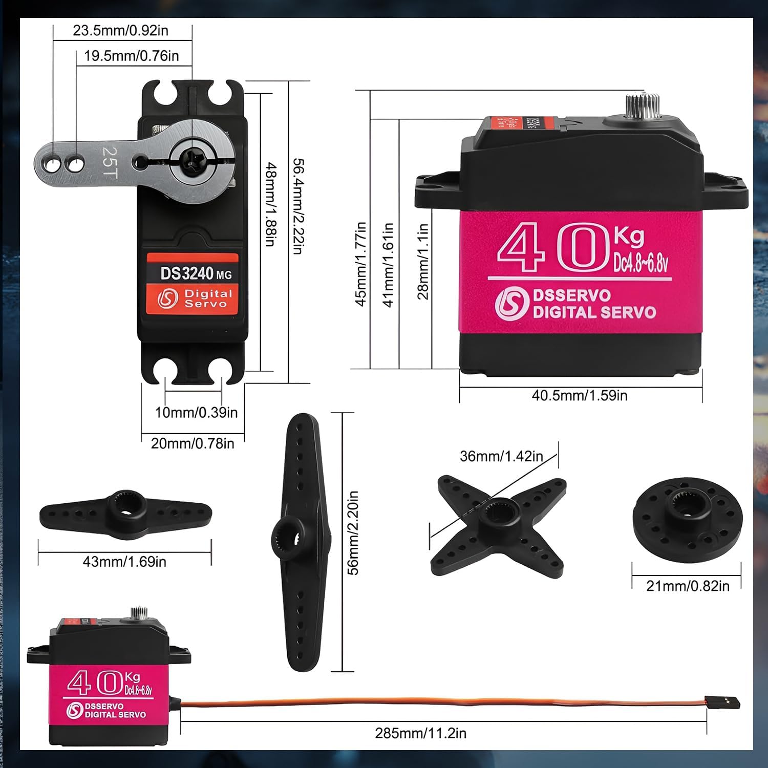2 Pack RC Servo 40kg Digital Servo High Torque RC Parts for 1/10 Scale RC Cars & Crawlers Slash 4x4 4x4 VXL TRX-4 SCX10 III Everest-10,Steering RC Servo Waterproof (2PCS-40kg-180 Degree)