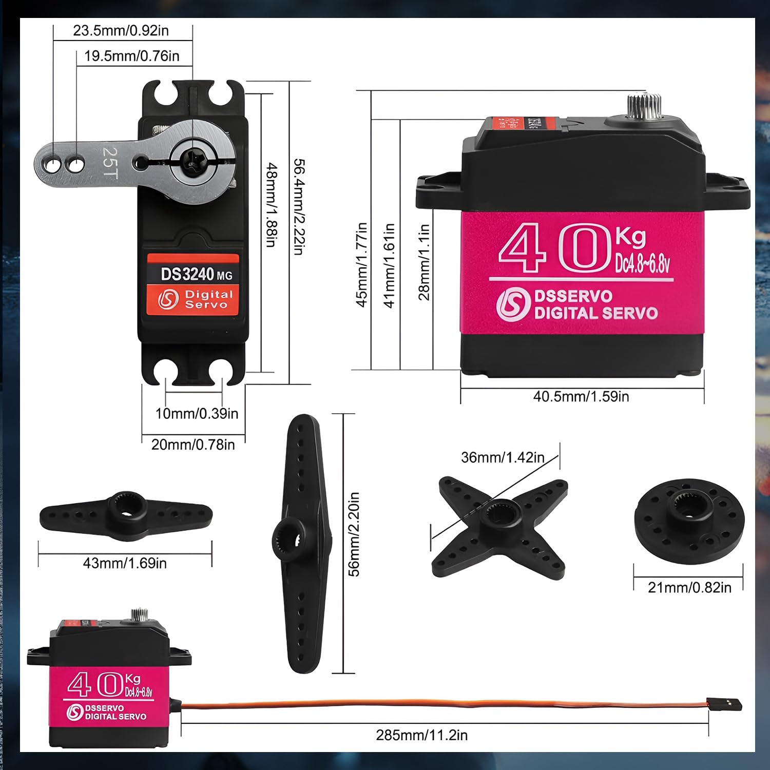 Servo digitale ad alta coppia, 40 kg, parti RC per auto RC in scala 1/10, 4x4, 4x4, VXL, TRX-4, SCX10 III, Everest-10, sterzo RC Servo impermeabile (2 pezzi, 40 kg-270 gradi)