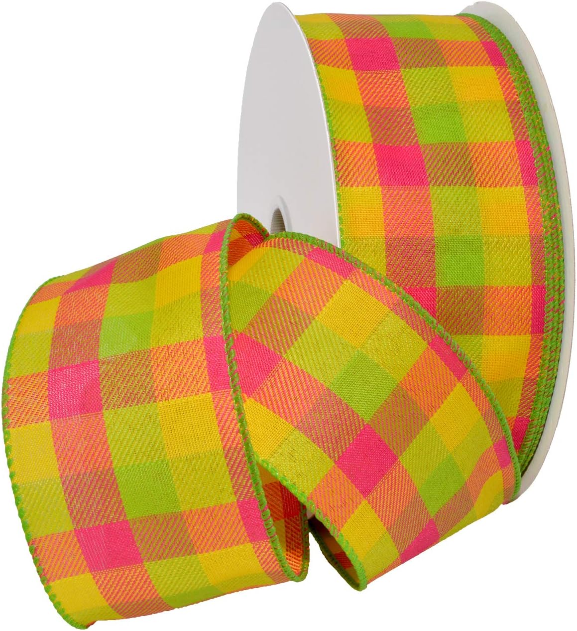 Morex Tres Chic Ribbon, Wired Taffeta, 2-1/2 inch by 50 Yards, Shell Pink/Green/Blue