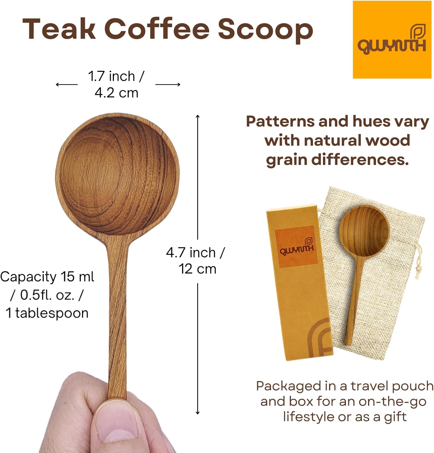 Wooden Coffee Spoon and Storage Box, Handmade Teak Wood Coffee Scoop, Small Desktop Organizer for Crafts, Home Decoration and Gift