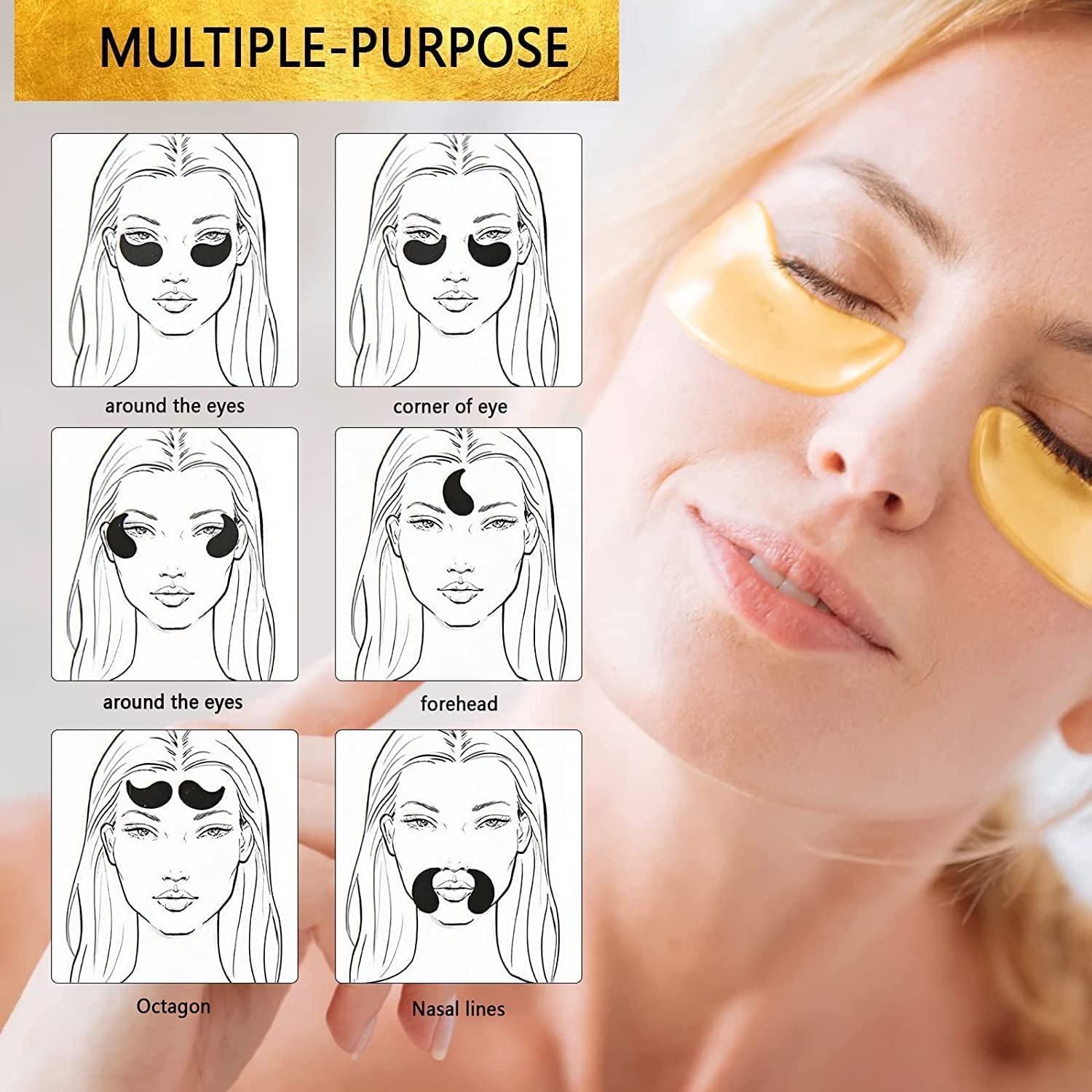 JICOOT Under Eye Patches (10 Pairs-Eye Masks) Under Eye Mask Amino Acid & Collagen, Under Eye Mask for Face Care, Eye Mask for Dark Circles and Puffiness, Under Eye Masks for Personal Care (GOLD) 3