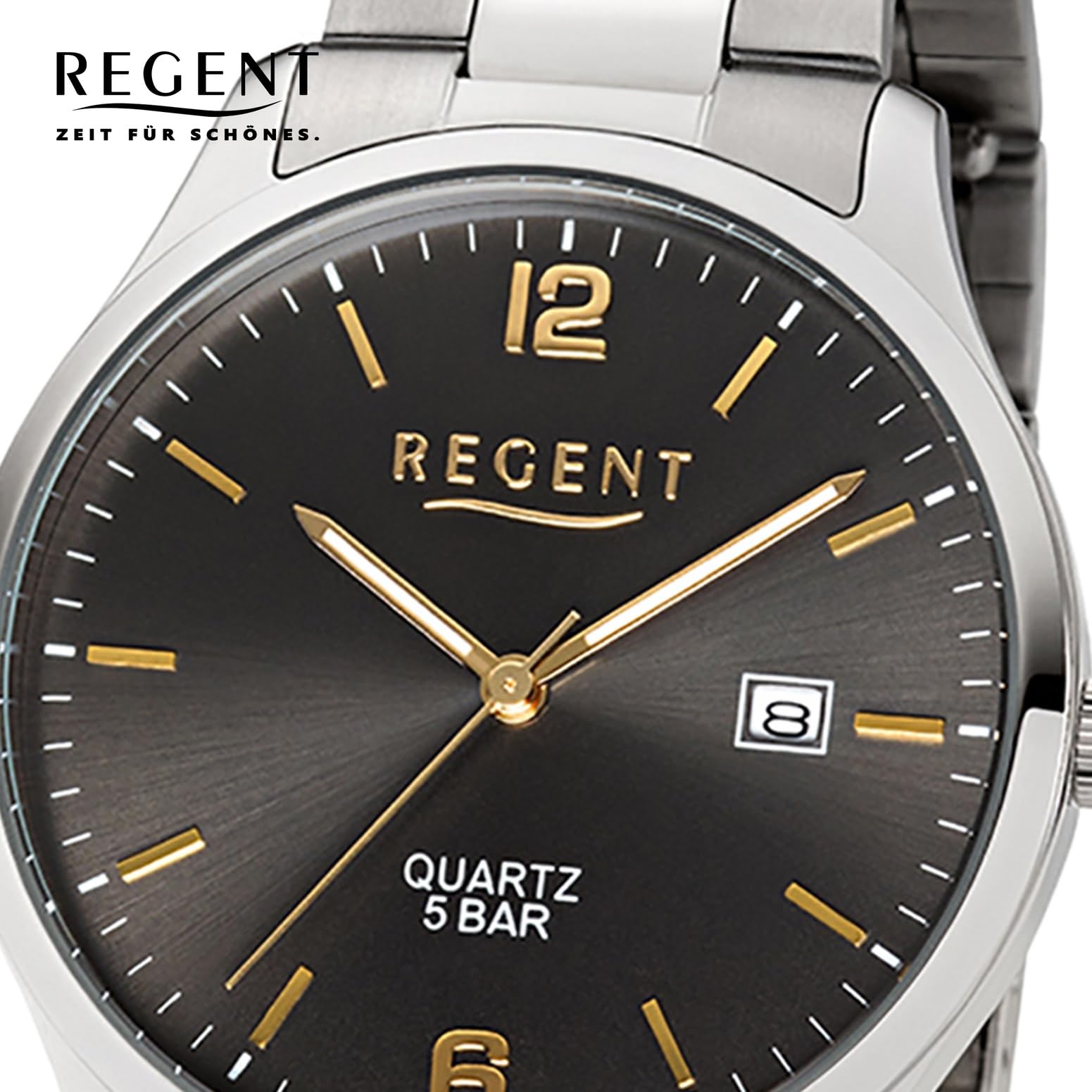 Regent Herren Analog Quarz Uhr mit Edelstahl Armband 11150668