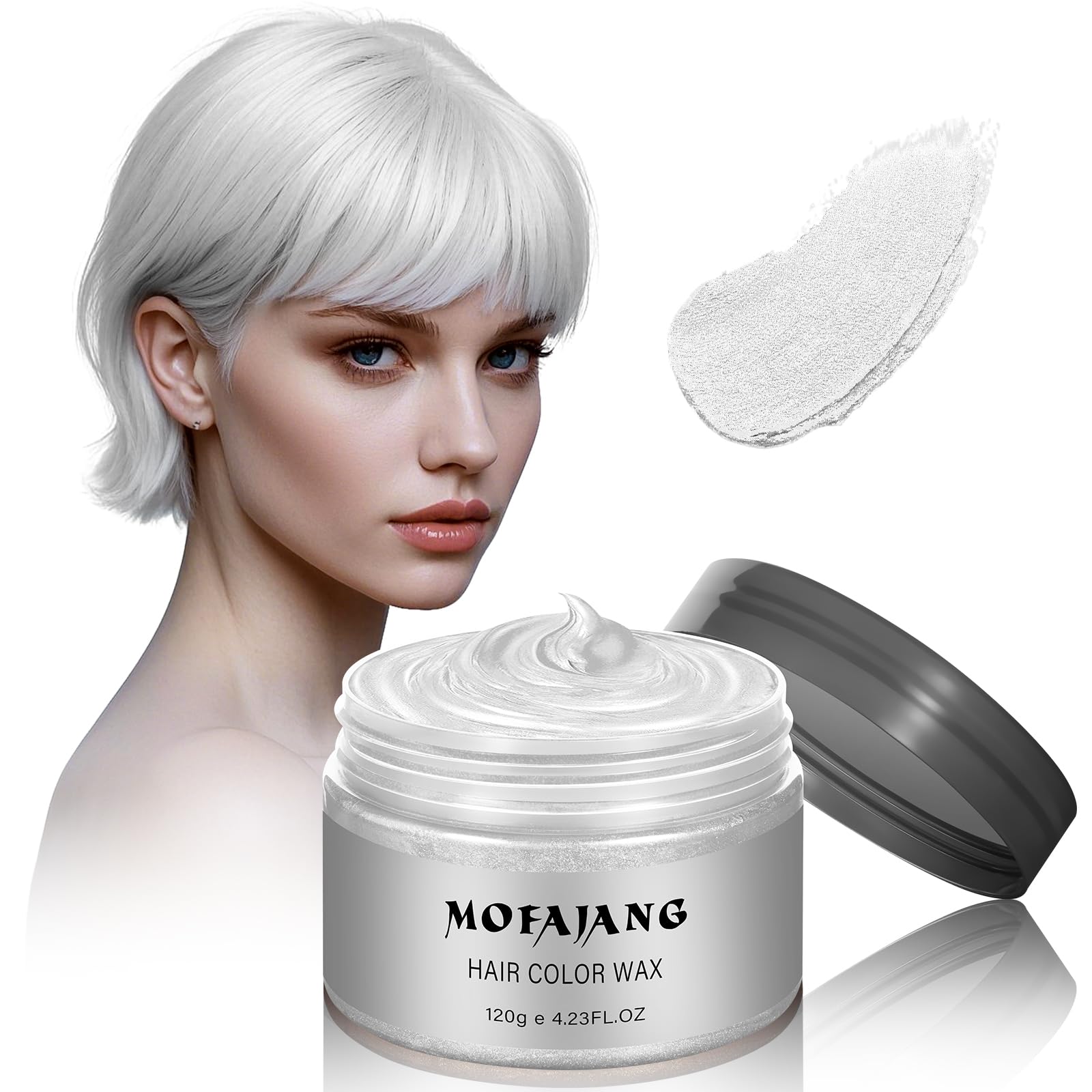 White Hair Spray Color, Hair Color Wax, 4.23 Ounces Natural Hair Wax Color, Washable Kids Women Temporary Hair Color Dye Clays Pomades for Christmas Parties, Cosplay, Role Playing, Halloween (White)