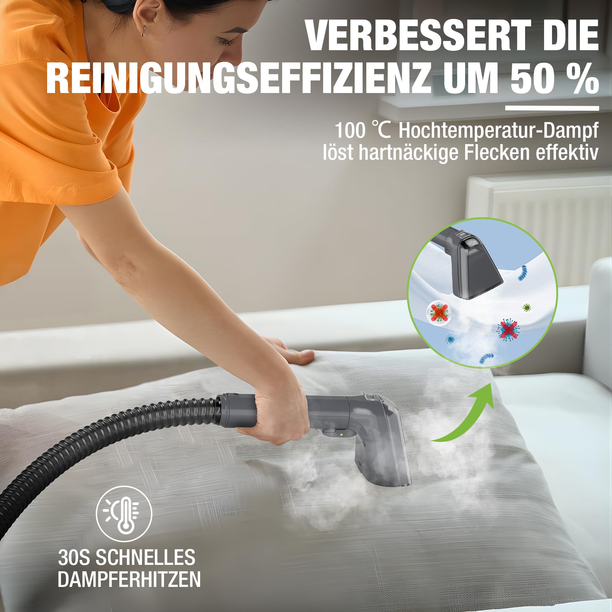 WORKPRO Teppichreiniger Waschsauger mit Dampffunktion | 16 kPa Steam Polsterreiniger Gerät, 4 Reinigungsmodi, Vielseitige Aufsätze, Spot Cleaner für Tierflecken, Sofa, Teppich