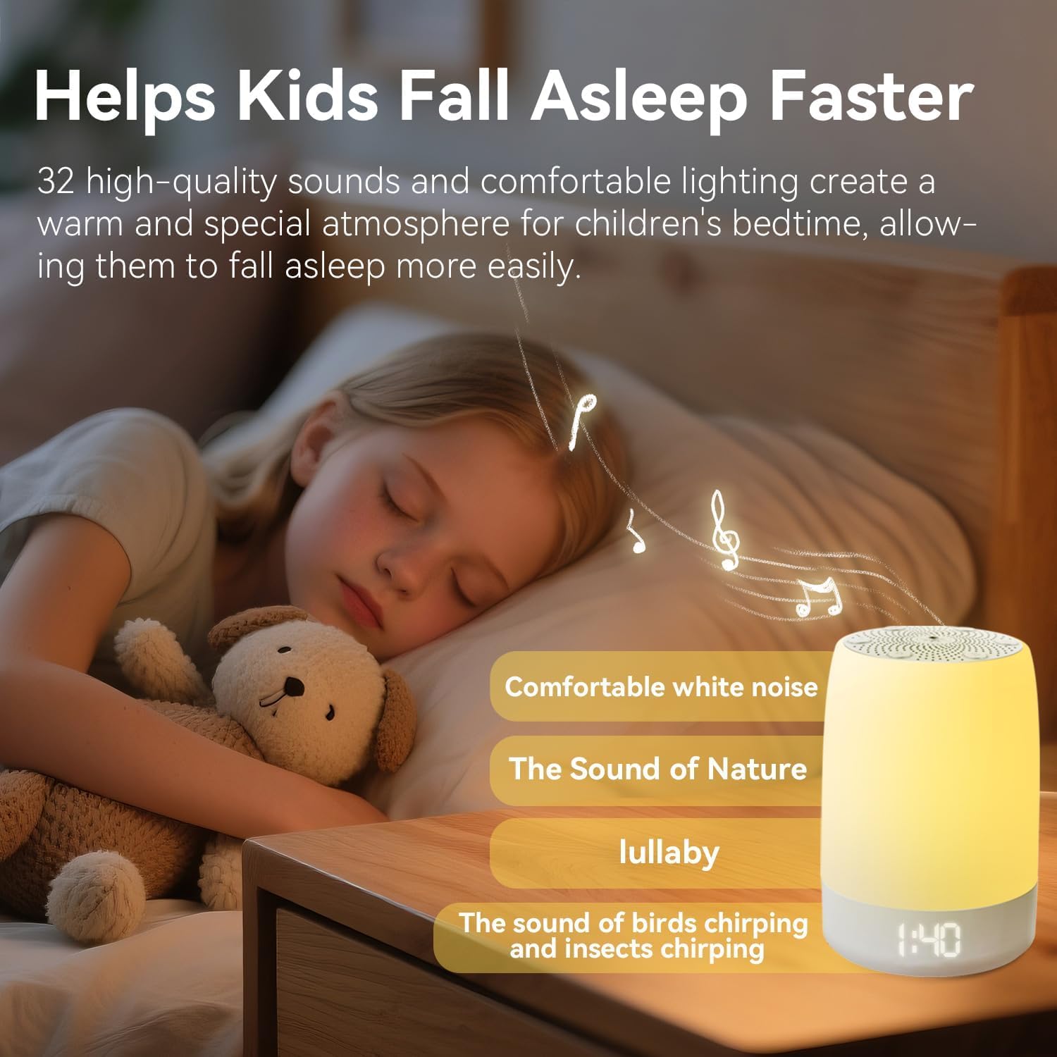 Weißes Rauschen Sound Maschine für Schlaf Kinder Nachtlicht Bluetooth Musik Wecker App Fernbedienung USB Batteriebetrieben 32 natürliche Klänge für Schlafzimmer Kinderzimmer Baby Erwachsene Tragbare