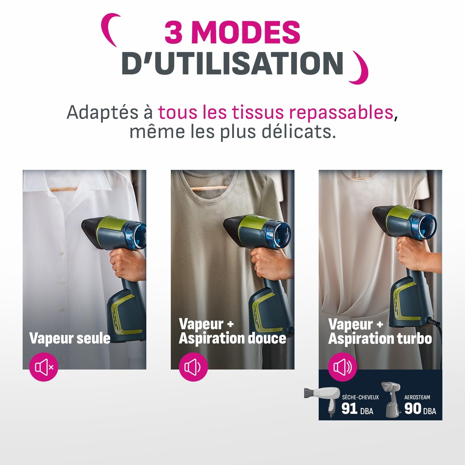 Calor AeroSteam défroisseur à main, Nouvelle technologie révolutionnaire, Résultats d’un fer à repasser en un seul passage, Rapide, Facile d'utilisation sans crochet, Fabriqué en France, DT9810C0