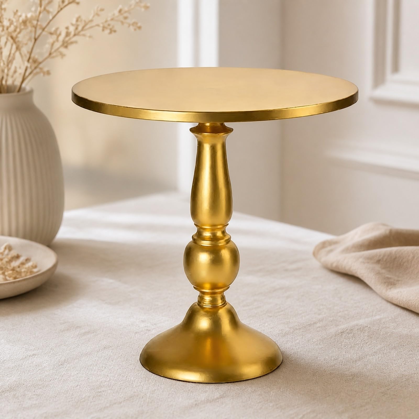 Présentoir à Gâteaux sur Pied en Métal Surélevé Support Présentation Pied Central Décoratif Épuré Plateau à Desser Base Évasée, L