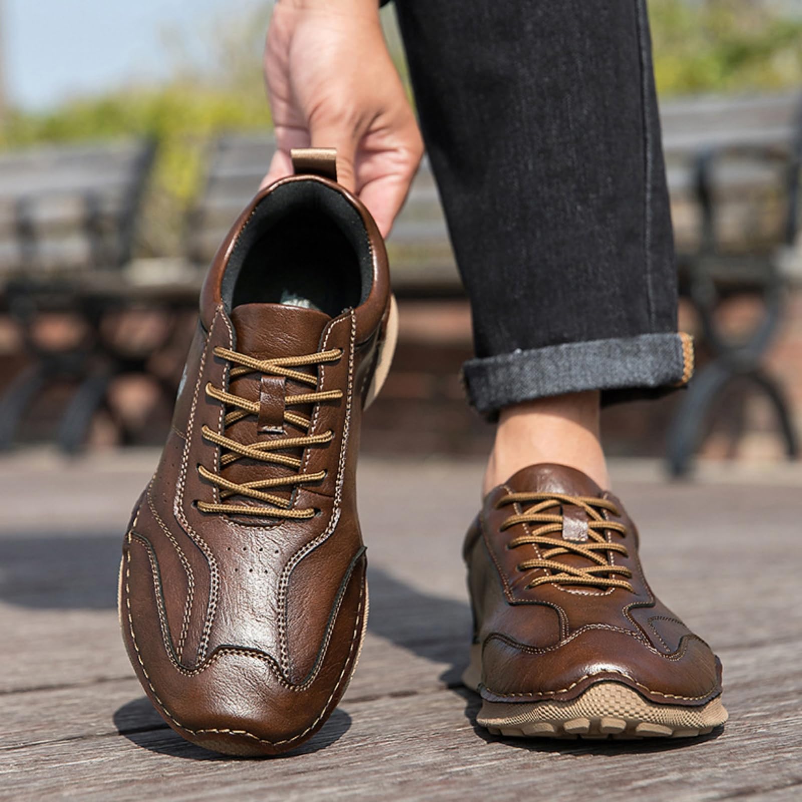 Scarpe Trekking Uomo Pelle Scarpe Escursionismo Outdoor | Traspiranti Resistenti Lacci A Taglio Basso, Antiscivolo Comode Con Supporto Alla Caviglia Per Campeggio Trekking