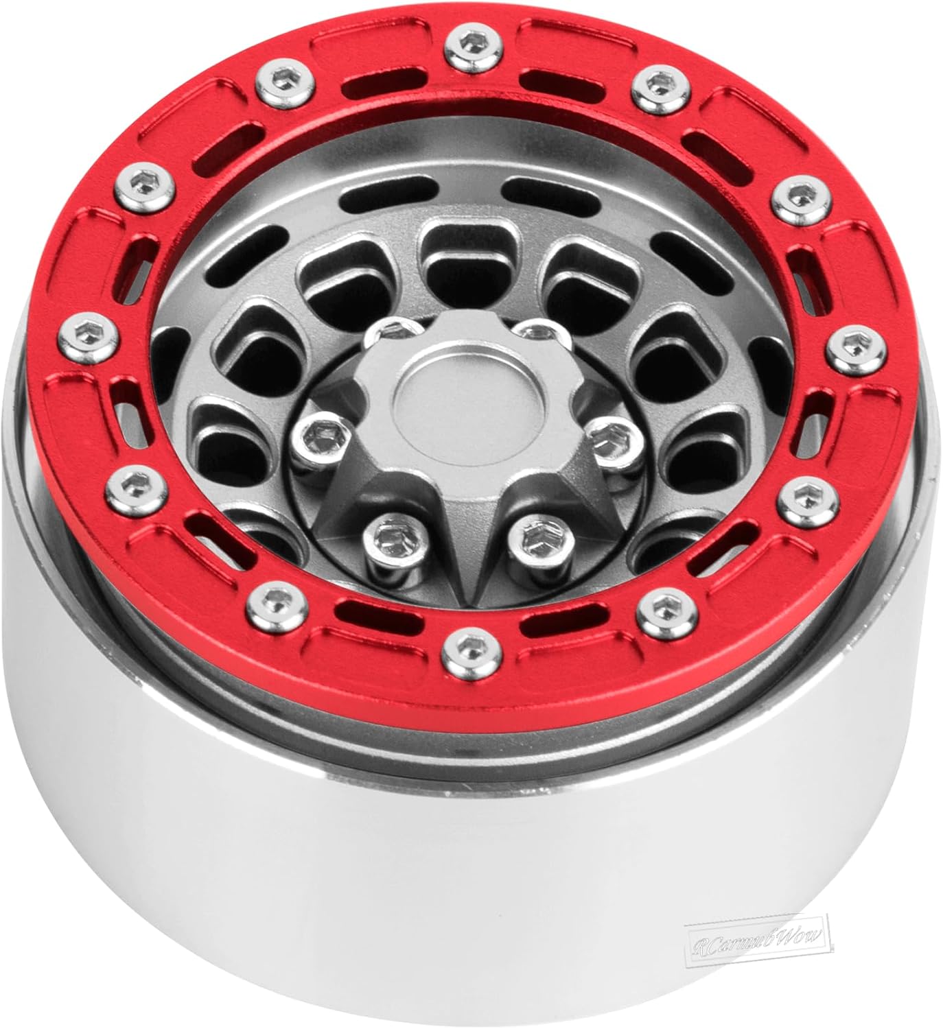 RC 1.9 Beadlock Aluminum Deep-Dish Wheels w/Adjustable Offset for 1/10 RC Crawler SCX10 TRX4 TRX6 VS4-10 Gen8 7 MST CFX D90,Alloy 1.9 RC Beadlock Wheels 1.9 RC Rims,Silver w/Red