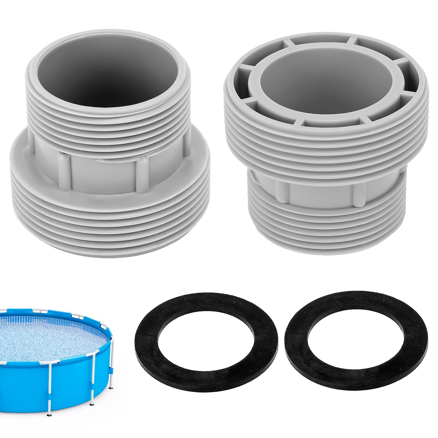Tissting 2 sztuki adaptera węża basenowego z tworzywa sztucznego, gwint 60 mm/47 mm, konwersja pompy filtracyjnej do Intex 4560 58254, kompatybilny z twardymi wężami i systemami filtracyjnymi