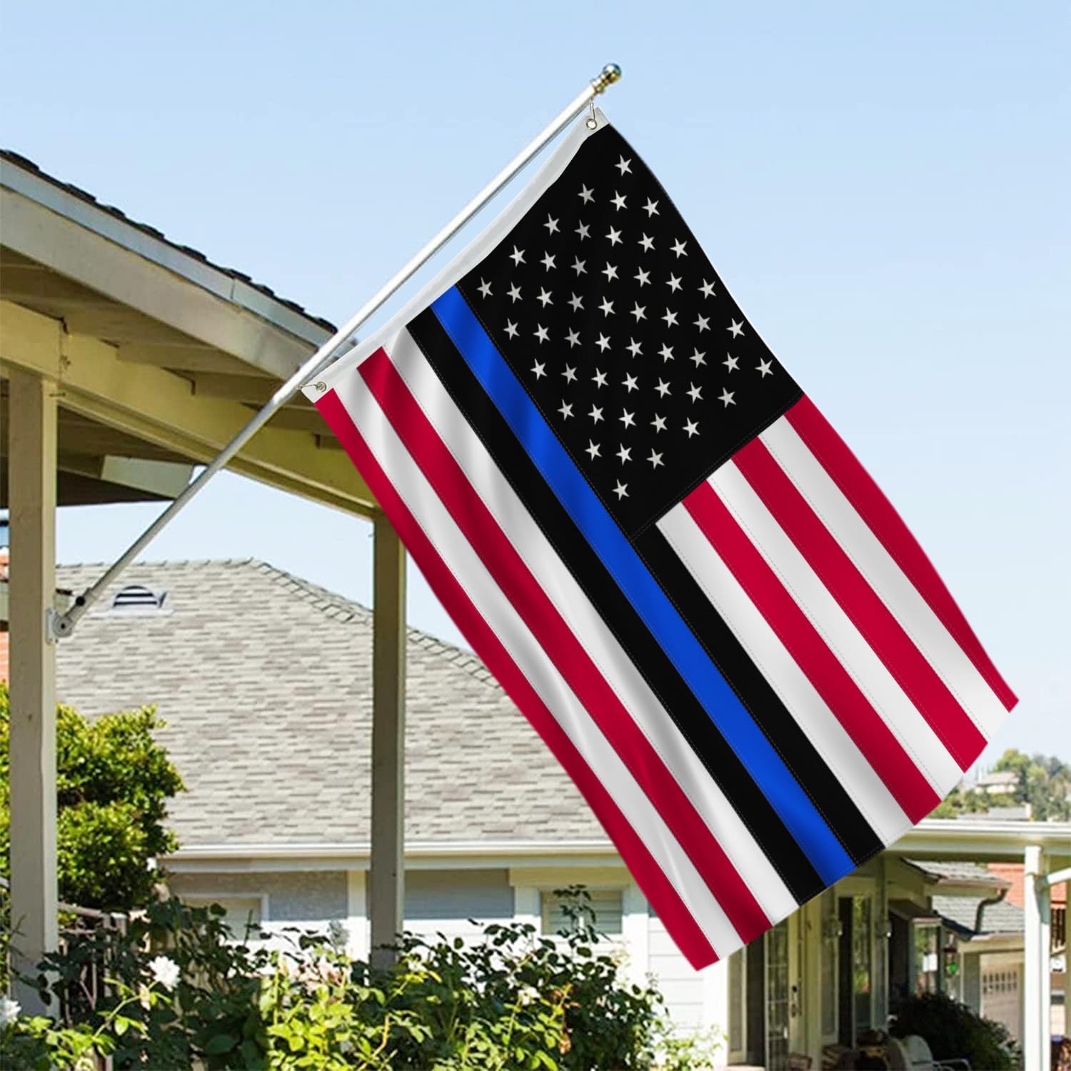 Blue Line American Flag 3x5 Embroidered Thin Blue Line USA Flag 3x5 Outdoor Heavy Duty 100% Polyester Stripe Lives Matter American Flags Banners with 2 Metal Grommets, 4 Rows of Stitching