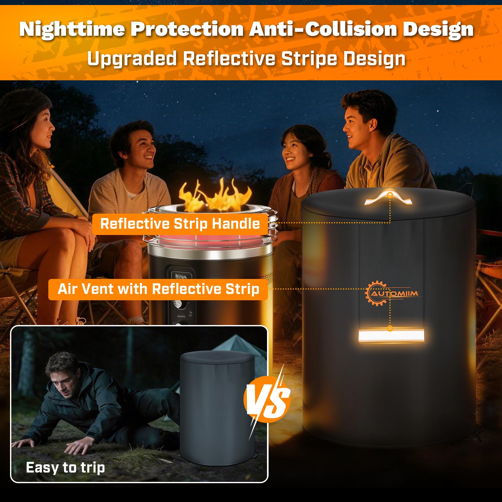 Fire Pit Cover for Ninja Fireside360 Outdoor Heater & Fire Pit, 600D Oxford Waterproof PVC & Nighttime Protection FirePit Cover Outdoor, Concealed Air Vent and Lift Handle -Fit 24" D x 29" H - 3