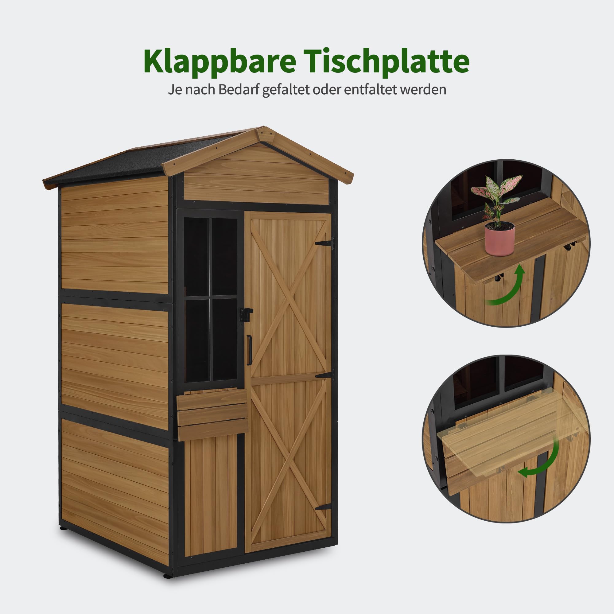 MCombo Gartenschrank Holz Metallgestell, Natur, 2750 | 3 Ablagen, Wetterfest, Wasserdicht, Für Außenbereich, Garten & Terrasse