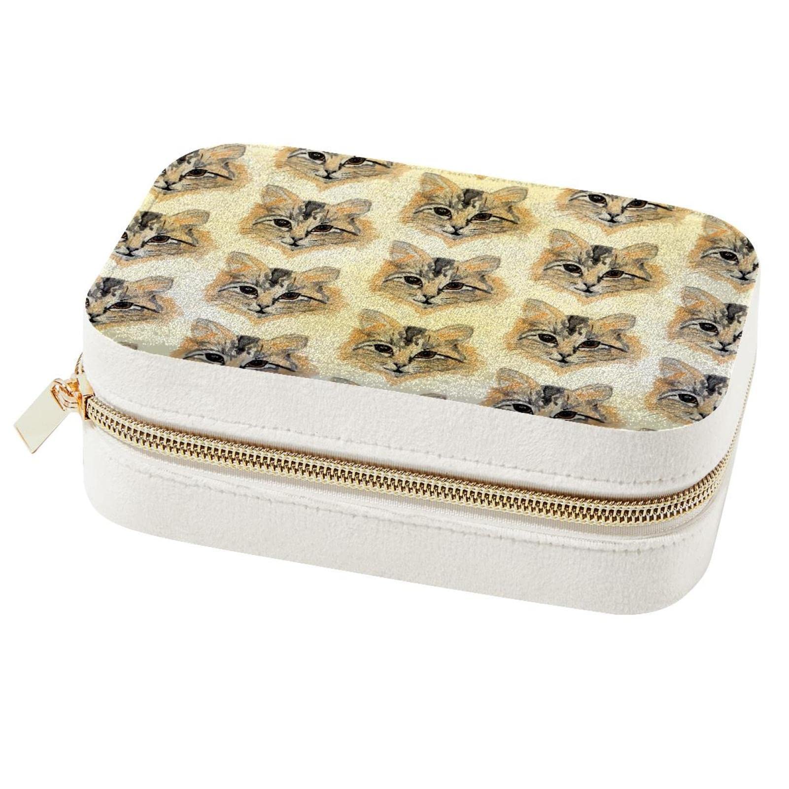 Boîte à bijoux portable chat avec compartiments de voyage pour bagues et colliers
