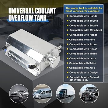 Coolant Overflow Tank Universal 2L Aluminum Coolant Reservoir with Level Indicator Radiator Overflow Tank Automotive Engine Cooling System Recovery Kits Compatible with Most Cars