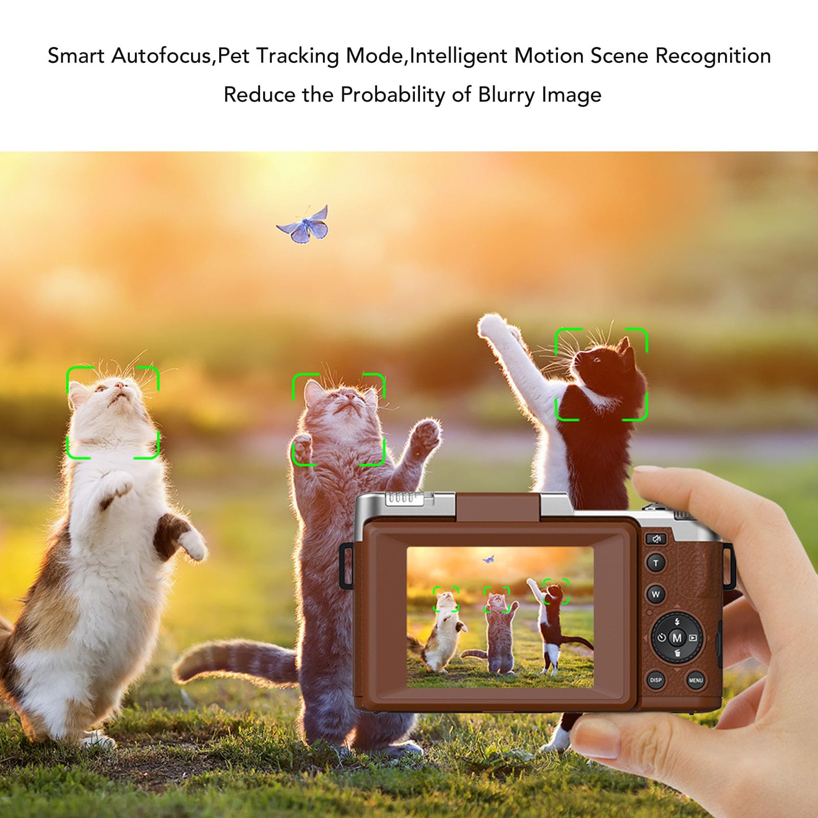 Annadue Fotocamera Digitale 4K per Fotografia, Fotocamera da Vlogging da 64 MP con Schermo di Lancio a 180 °, Autofocus, 16 Filtri retrò e Luce di Bellezza, per Principianti (BROWN)
