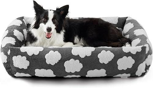 JOEJOY Cama mediana para perros de tamaño mediano, cama ortopédica rectangular lavable para mascotas con funda de cremallera extraíble, bonita cama