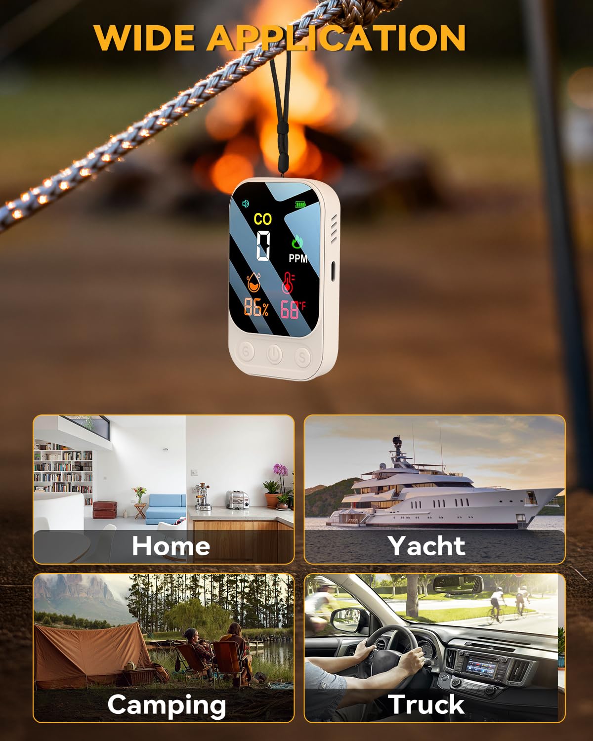 3 en 1 Detector Monóxido de Carbono Alarma De Monóxido Co Portable Carbon Monoxide Detector con Temperatura Humedad Alarma Audible y Visual para Viajes en Casa Camping Autocaravana