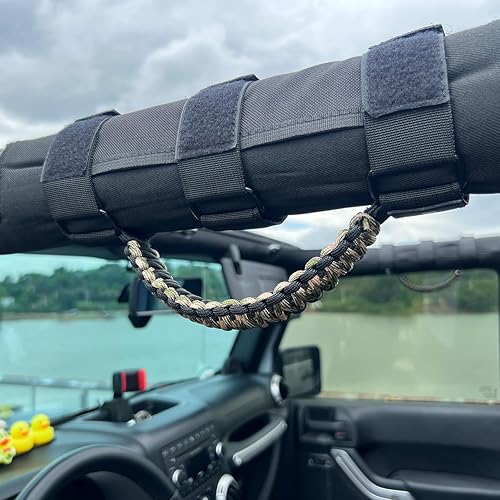 Miniatura 24 de Asas de agarre de barra antivuelco para Jeep, asas de agarre de cuerda de paracaídas compatibles con Jeep Wrangler YJ TJ JK JL & Gladiator JT Negro