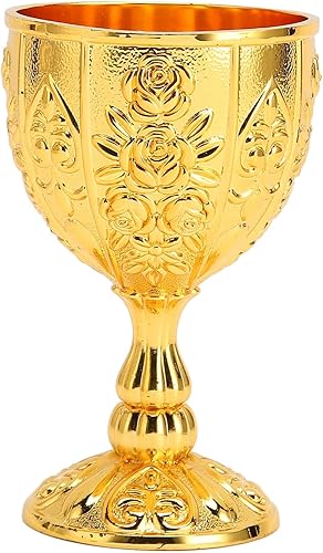 Copa medieval de cáliz vintage, copas de vino en relieve de metal para licor, ritual, buda, bodas, decoración medieval real, bendiciones (dorado)