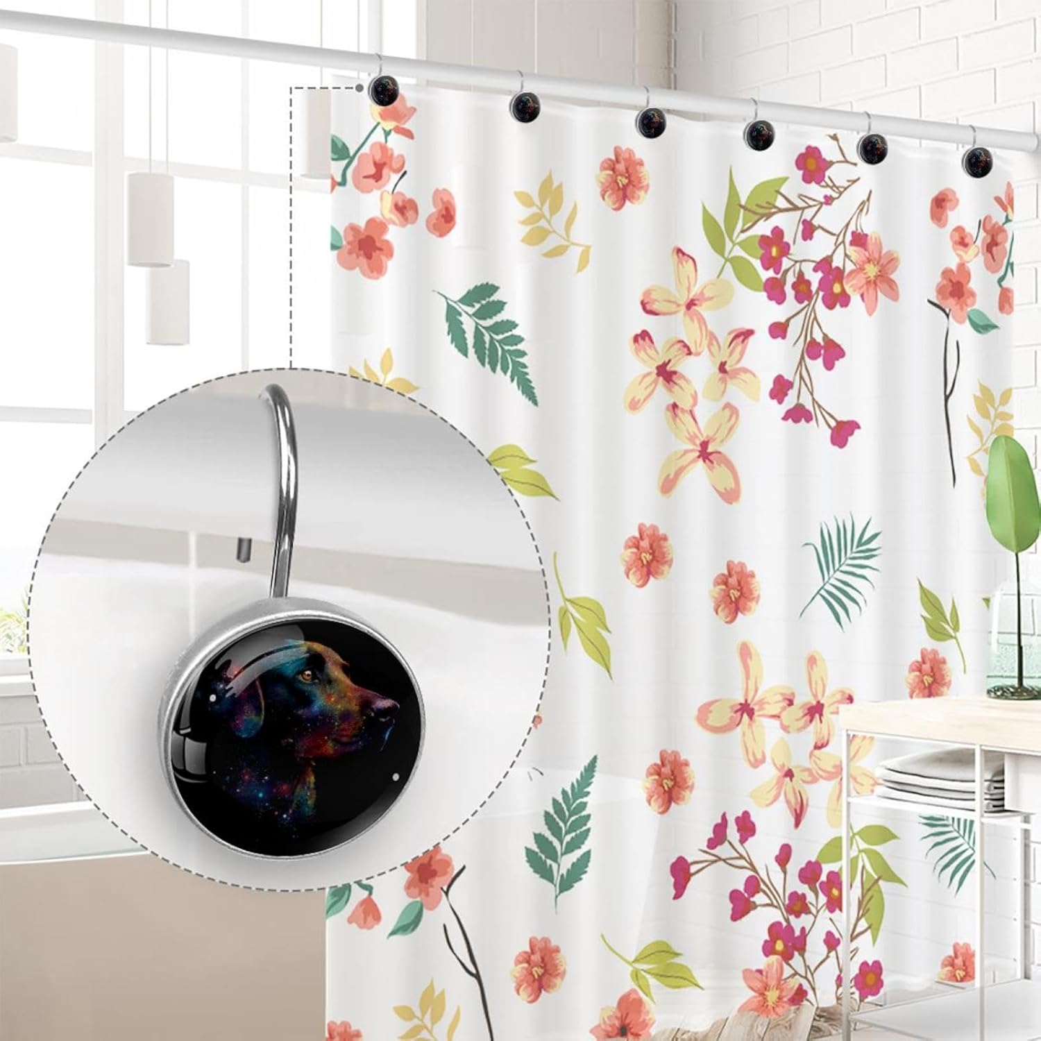 12PCS Galaxy Dog (2) Shower Curtain Hooks Rings for Bathroom, Decorative Shower Curtain Hooks Rods Curtains and Liner