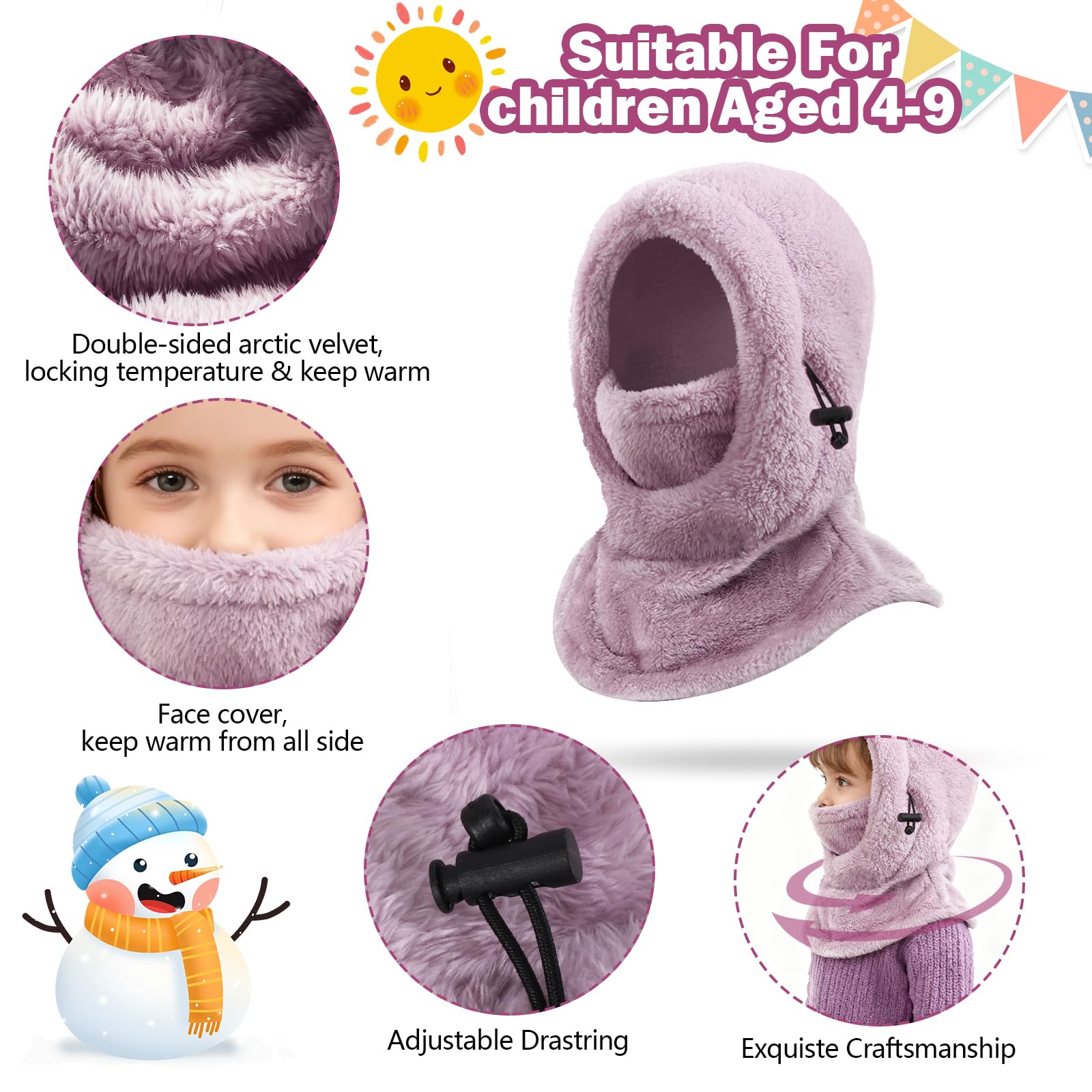 Pasamontañas Térmico de Invierno Niños 3-9,Multifuncional Prueba de Viento Ajustable Máscara De Esquí Ciclismo,Sombreros Gorro Forro Polar Cálido,Calentador de Cuello Mascarilla para Niños Niñas