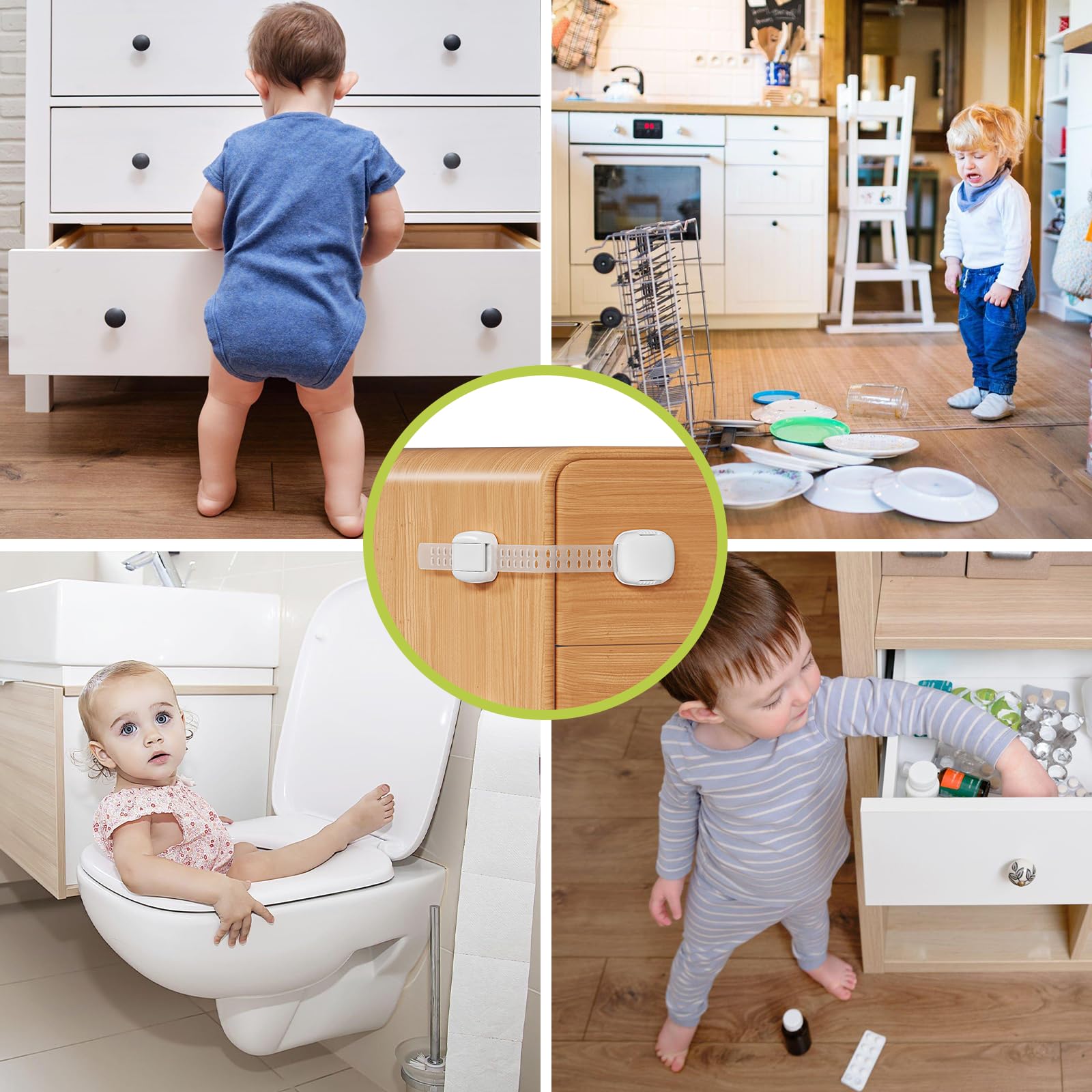 Cierre Seguridad Cajones Bebé 6pcs, Rotación de 360°, Longitud Ajustable, Seguridad Puertas Niños, Seguro Puertas Bebé, Protector Cajones Bebe para Armarios, Nevera, Muebles, Cajones, Hornos, Inodoro