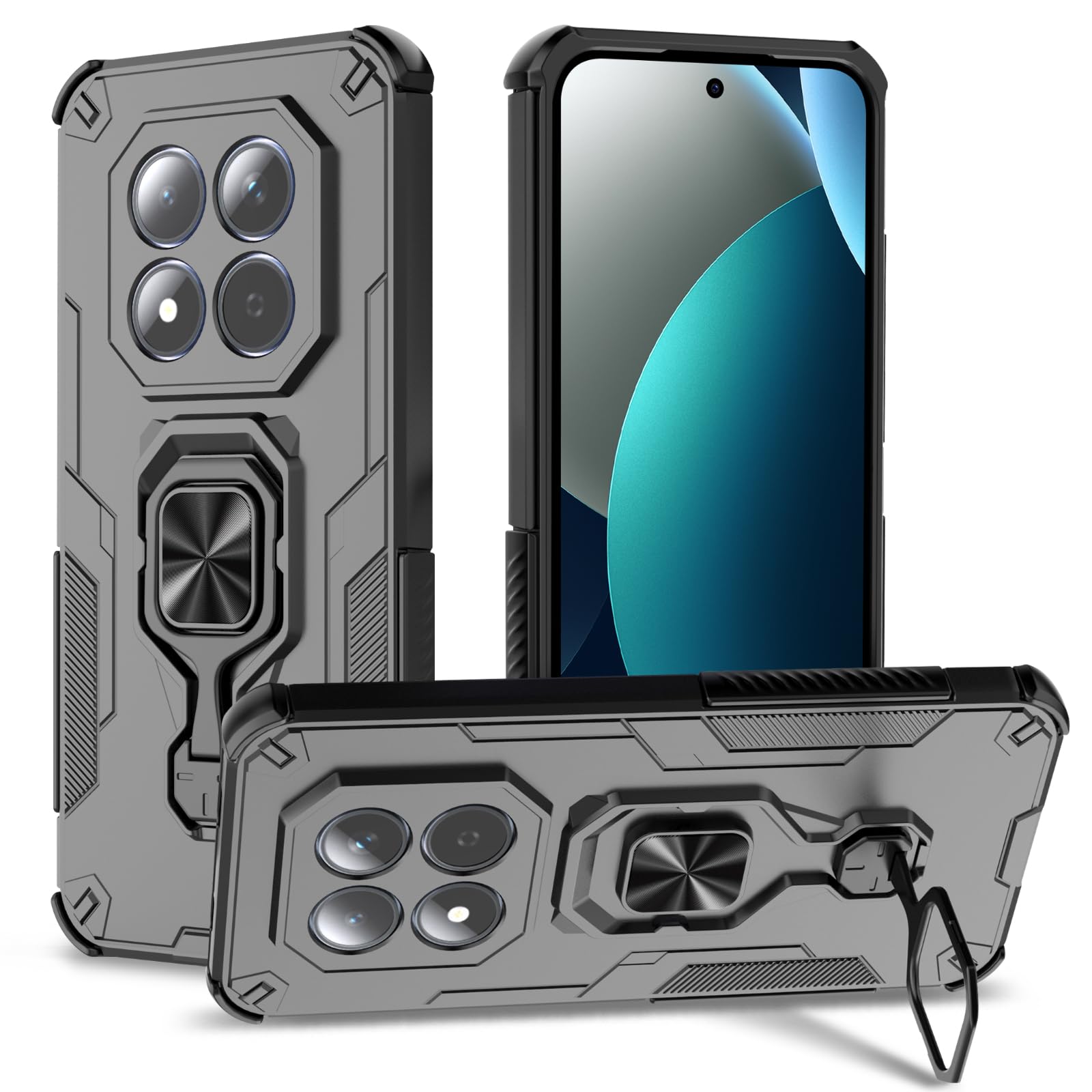 Funda para Samsung Galaxy A13 4G con Cristal Templado Protector Pantalla, Carcasa Antigolpes con Soporte anular metálico, Case Protectora de Grado Militar, Negro — view 151