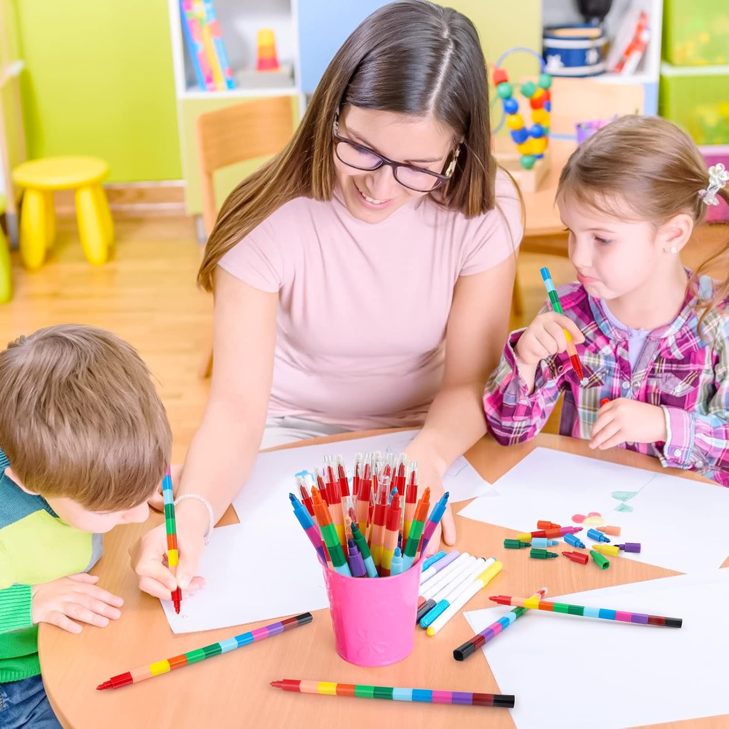 Hxezoc 20-Piece Stackable Buildable Crayons - Colorful Party Favors & DIY Rainbow Pencils for Kids, School, Office & Birthday Parties, 12 Colors
