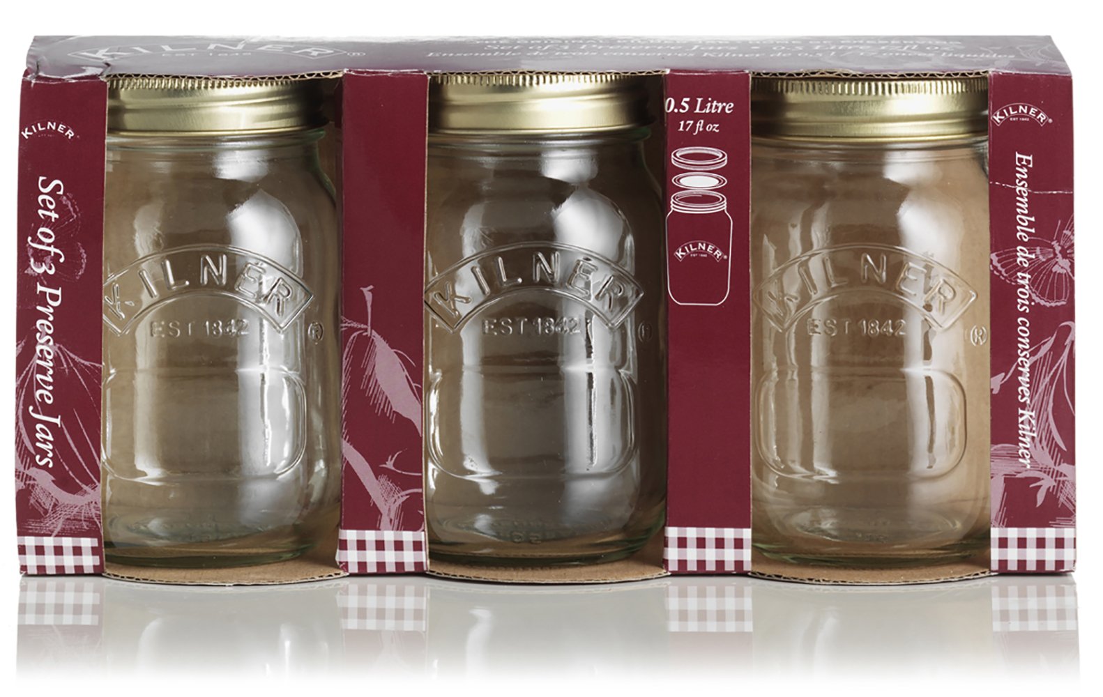 Kilner Ravenhead 0.5 Litre Preserve Jar, Sleeve of 3