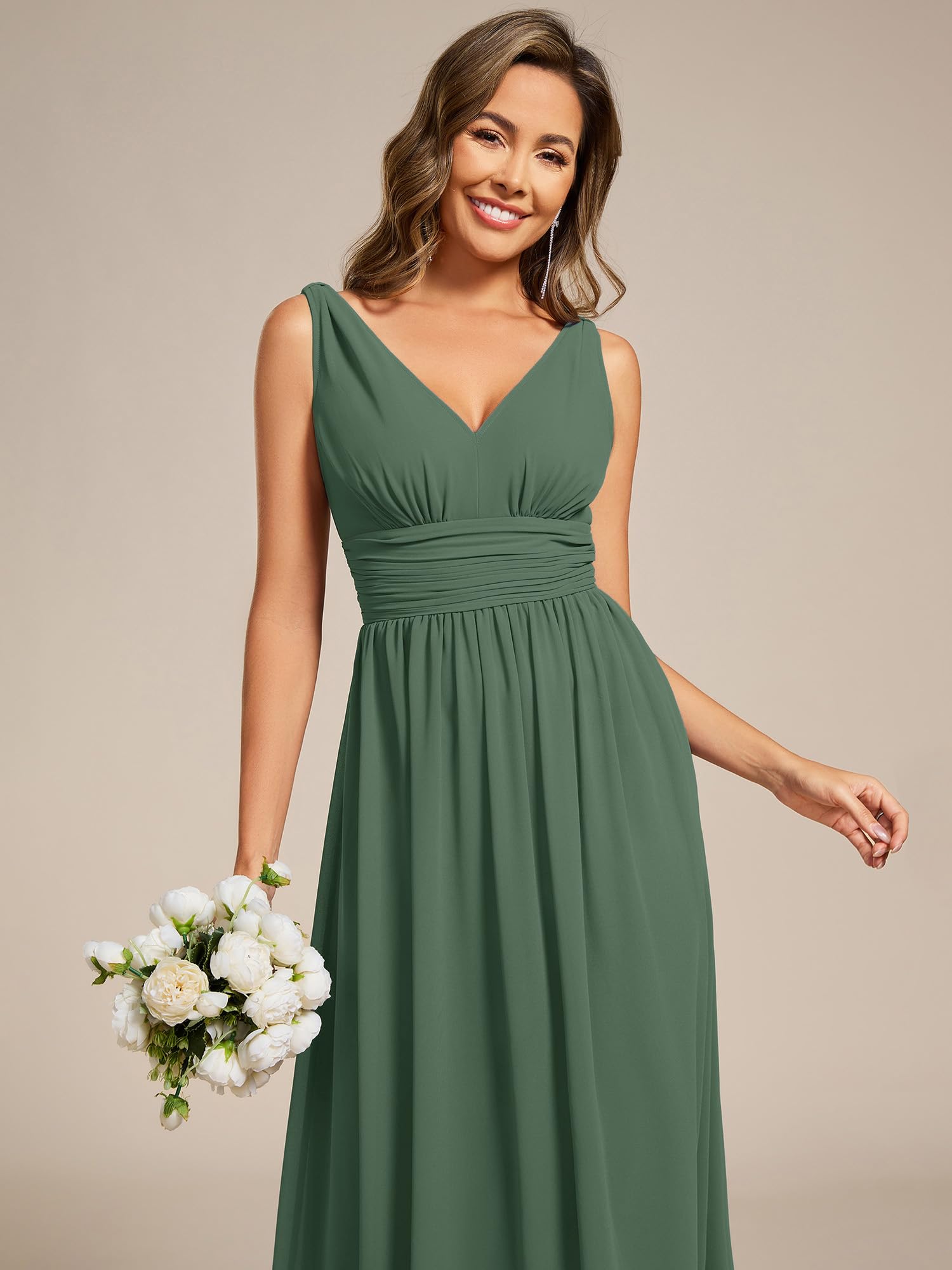 Ever-Pretty Abito da Sera Lungo Donna con Increspato in Chiffon Classico 09016