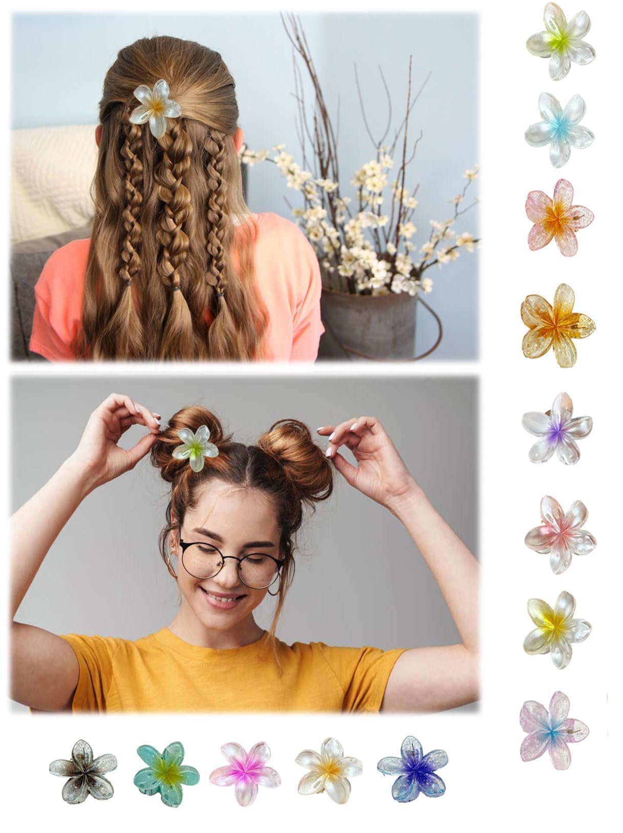 ZHYUAN Pack of 13 Flower Hair Clips, Non-Slip Plastic, Claw Clips, 4 cm, Multi-Colored, For Women & Girls - Image 4