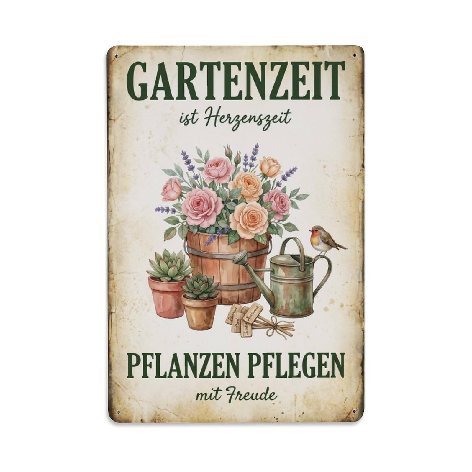 Vintage Funny Garden Heart Time Rustic Gate Metal Tin Sign Plaque Wall Decor for Cafe, Club Bar, Office, Garden Metal Poster 8x12Inch