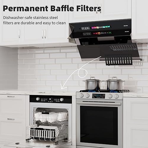 Miniatura 7 de BRANO Campana extractora para debajo del gabinete de 30 pulgadas, campana de ventilación de 900 CFM con control de vozgestostáctil, diseño único de